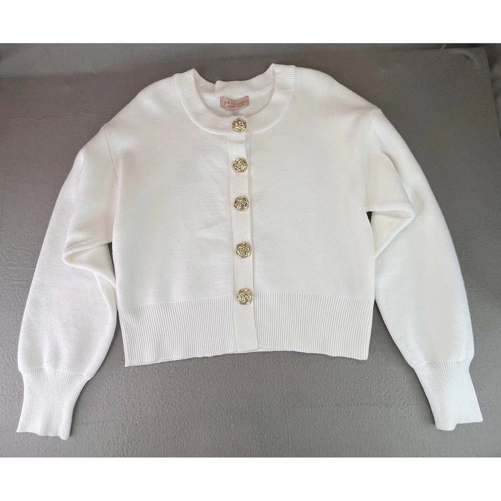 Philosophy Elegant White Women's Button Up Cardigan Sweater Petite PL NWT
